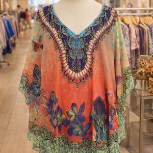 Boho Floral V-Neck Tunic Top - Multicolor